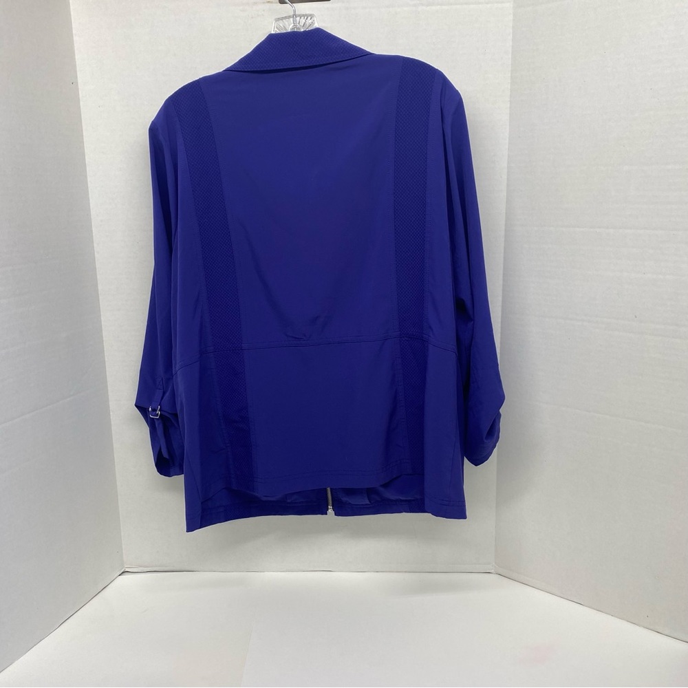 Chicos Zenergy Neema Solid Dobby Jacket Zip Front Pleated Flare Collar Size 2-M - Picture 3 of 14